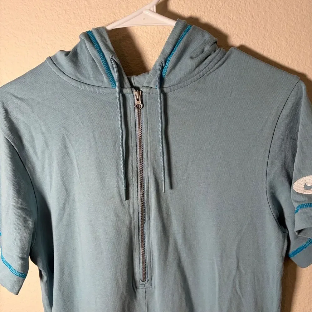Nike Romper Women's Small Blue One Piece Hoodie 1/4 Zip Sweatshirt Short Sleeve